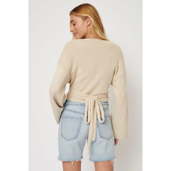 Dynamite Wrap Sweater Womens S Beige Knit Neutral Contemporary Minimalist - Picture 3 of 9